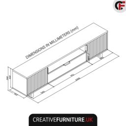 Creative Furniture Blackridge TV Unit 200cm - Dark Oak Body with Matte Black Fluted Fronts in Brown - thumbnail 4