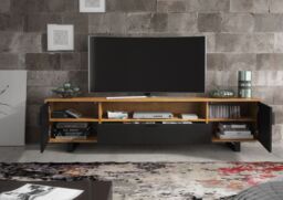 Creative Furniture Blackridge TV Unit 200cm - Dark Oak Body with Matte Black Fluted Fronts in Brown - thumbnail 5