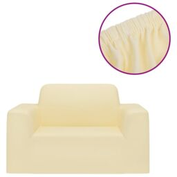 Berkfield Home Stretch Couch Slipcover Cream Polyester Jersey - thumbnail 2