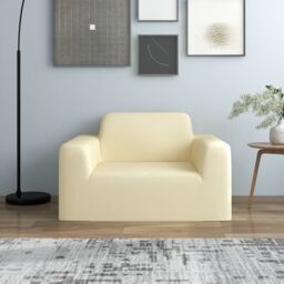 Berkfield Home Stretch Couch Slipcover Cream Polyester Jersey - thumbnail 1