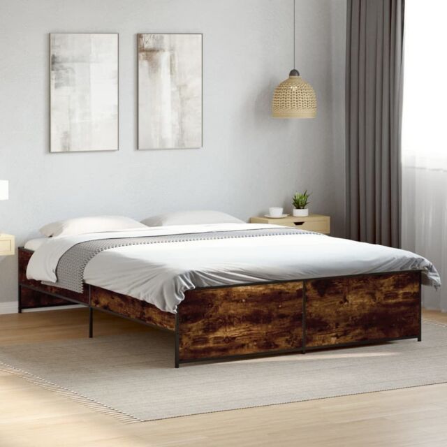 Berkfield Home Bed Frame without Mattress Smoked Oak 140x200 cm in Brown - image 1