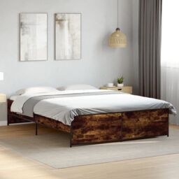 Berkfield Home Bed Frame without Mattress Smoked Oak 140x200 cm in Brown - thumbnail 1