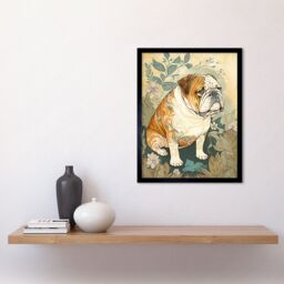 "Artery8 Wall Art Print Bulldog with Ornate Pattern Fur Coat in Flower Field Modern Watercolour Art Framed in Black - Size: W12"" x H16""" - thumbnail 2