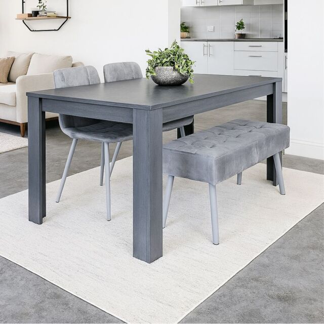 KOSY KOALA Modern Dark Grey Dining Table Set with 2 Grey Velvet Chairs & 1 Grey Bench in Brown - image 1