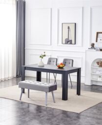 KOSY KOALA Modern Dark Grey Dining Table Set with 2 Grey Velvet Chairs & 1 Grey Bench in Brown - thumbnail 6