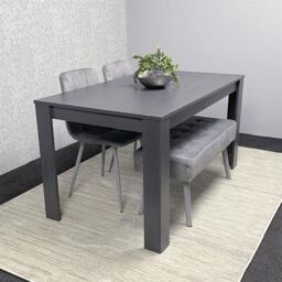 KOSY KOALA Modern Dark Grey Dining Table Set with 2 Grey Velvet Chairs & 1 Grey Bench in Brown - thumbnail 3