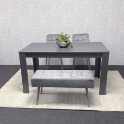 KOSY KOALA Modern Dark Grey Dining Table Set with 2 Grey Velvet Chairs & 1 Grey Bench in Brown - thumbnail 5