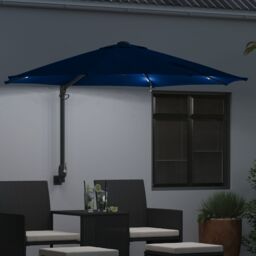 Berkfield Home Wall-mounted Garden Parasol with LEDs Azure Blue 248 cm - thumbnail 3