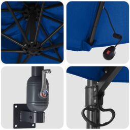 Berkfield Home Wall-mounted Garden Parasol with LEDs Azure Blue 248 cm - thumbnail 7