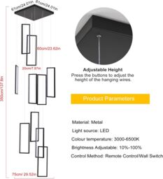 Garwarm Modern Staircase Chandelier, Dimmable LED Chandelier Lighting for High Ceiling in Black - thumbnail 4