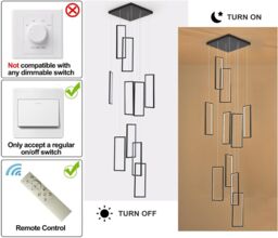 Garwarm Modern Staircase Chandelier, Dimmable LED Chandelier Lighting for High Ceiling in Black - thumbnail 6