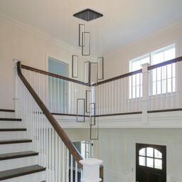 Garwarm Modern Staircase Chandelier, Dimmable LED Chandelier Lighting for High Ceiling in Black - thumbnail 2