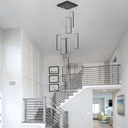 Garwarm Modern Staircase Chandelier, Dimmable LED Chandelier Lighting for High Ceiling in Black - thumbnail 9