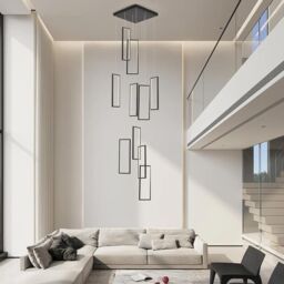 Garwarm Modern Staircase Chandelier, Dimmable LED Chandelier Lighting for High Ceiling in Black - thumbnail 8