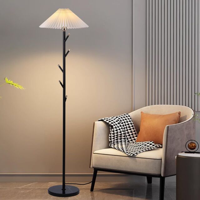 Garwarm 9W Black Gold Coat Rack Floor Lamp Pleated Shade - image 1