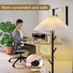 Garwarm 9W Black Gold Coat Rack Floor Lamp Pleated Shade - thumbnail 6