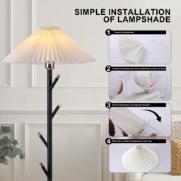 Garwarm 9W Black Gold Coat Rack Floor Lamp Pleated Shade - thumbnail 4