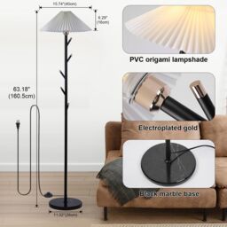 Garwarm 9W Black Gold Coat Rack Floor Lamp Pleated Shade - thumbnail 7