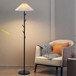 Garwarm 9W Black Gold Coat Rack Floor Lamp Pleated Shade - thumbnail 1