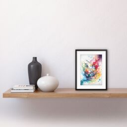"Artery8 Wall Art Abstract Multicolour Splatter Paint Watercolour Framed 9X7"" in Black - Size: W7"" x H9""" - thumbnail 2