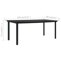 Berkfield Home Garden Dining Table Black 190x90x74 cm Steel & Glass - Size: 190 x 90 x 74 cm - thumbnail 5