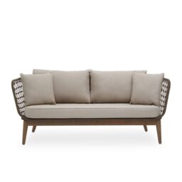 Orsina 3 Seat Sofa, Rattan Outdoor Sofa, Long Lasting Rattan Lounge Sofa for Living Room with Grey Cushioning in Cream - thumbnail 6