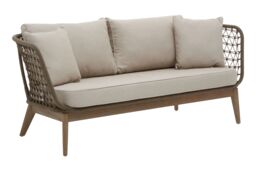 Orsina 3 Seat Sofa, Rattan Outdoor Sofa, Long Lasting Rattan Lounge Sofa for Living Room with Grey Cushioning in Cream - thumbnail 4