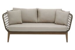 Orsina 3 Seat Sofa, Rattan Outdoor Sofa, Long Lasting Rattan Lounge Sofa for Living Room with Grey Cushioning in Cream - thumbnail 5