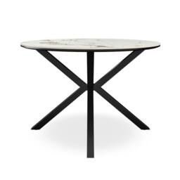 More4Homes Calne Calcutta Gold Ceramic Round Dining Table & 6 Myla Linen Chairs in Black - thumbnail 3