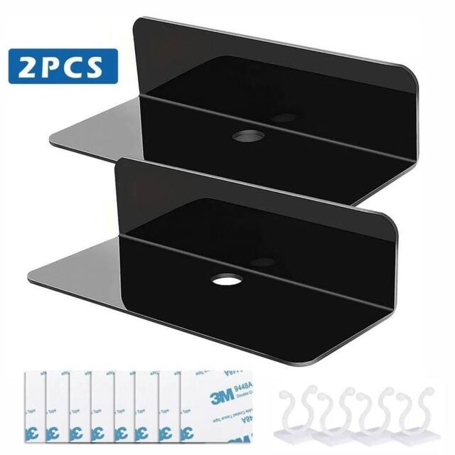 Kelvenix 2X Acrylic Floating Wall Shelves Adhesive Shelf in Black - Size: 0.6m2 - image 1