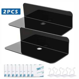 Kelvenix 2X Acrylic Floating Wall Shelves Adhesive Shelf in Black - Size: 0.6m2