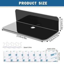 Kelvenix 2X Acrylic Floating Wall Shelves Adhesive Shelf in Black - Size: 0.6m2 - thumbnail 2