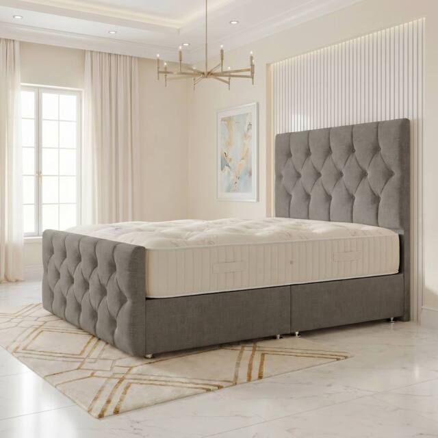 "Somnior Ziggy Linen Divan Bed Mattress No Draw 54"" Headboard & 22"" Footboard in Silver - Size: Single" - image 1