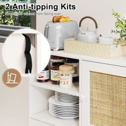 Gymax Rattan Sideboard Buffet Cabinet Boho Accent Cabinet With 4 Cubbies in Khaki - thumbnail 6