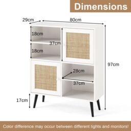 Gymax Rattan Sideboard Buffet Cabinet Boho Accent Cabinet With 4 Cubbies in Khaki - thumbnail 2