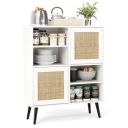 Gymax Rattan Sideboard Buffet Cabinet Boho Accent Cabinet With 4 Cubbies in Khaki