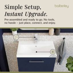 Balterley Contemporary Bathroom Floor Standing 2 Soft-Close Drawer Vanity Unit & Mid-Edge Ceramic Basin, Midnight Blue, 600 mm in Blue - thumbnail 4