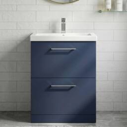 Balterley Contemporary Bathroom Floor Standing 2 Soft-Close Drawer Vanity Unit & Mid-Edge Ceramic Basin, Midnight Blue, 600 mm in Blue - thumbnail 9