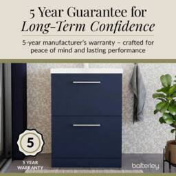 Balterley Contemporary Bathroom Floor Standing 2 Soft-Close Drawer Vanity Unit & Mid-Edge Ceramic Basin, Midnight Blue, 600 mm in Blue - thumbnail 6