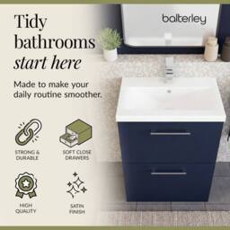 Balterley Contemporary Bathroom Floor Standing 2 Soft-Close Drawer Vanity Unit & Mid-Edge Ceramic Basin, Midnight Blue, 600 mm in Blue - thumbnail 3