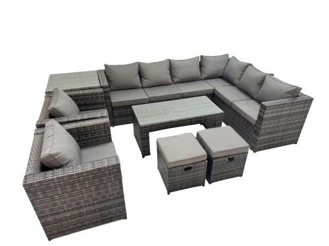 Fimous Garden Furniture Set with 2 Chairs 2 Small Stools Side Table in Dark Grey - image 1
