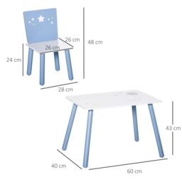 HOMCOM 3 Pcs Kids Table & Chairs Dining Set with Wood Legs Safe Corners Stars Seating in Blue - thumbnail 3