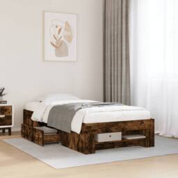 Berkfield Home Durable Bed Frame without Mattress Smoked Oak 90x200 cm Engineere in Brown - thumbnail 2
