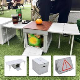 Living and Home Multifunctional Outdoor Foldable Camping Storage Box Expanding Table in Grey - thumbnail 2