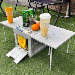 Living and Home Multifunctional Outdoor Foldable Camping Storage Box Expanding Table in Grey - thumbnail 1