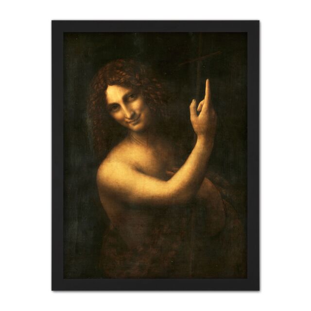 "Artery8 Wall Art Print Leonardo Da Vinci Saint John The Baptist Panting Large Framed Wall Décor Art in Brown - Size: W18"" x H24""" - image 1