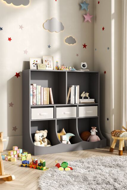 Living and Home Three Story Open Toy Clothing And Book Storage Cabinet in Grey - image 1
