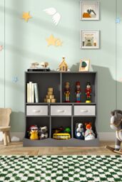 Living and Home Three Story Open Toy Clothing And Book Storage Cabinet in Grey - thumbnail 2