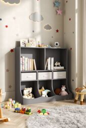 Living and Home Three Story Open Toy Clothing And Book Storage Cabinet in Grey - thumbnail 1