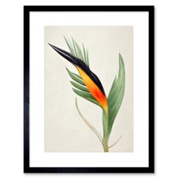 "Artery8 Wall Art Print Tropical Bird of Paradise Flower Gold Black Artwork Framed 9X7 Inch - Size: W7"" x H9""" - thumbnail 1